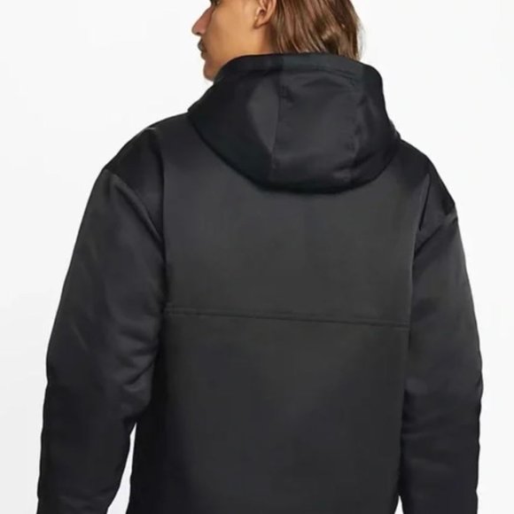 Nike Men's Solo Swoosh Satin Black Anorak 1/2 Zip Hooded Jacket - Picture 3 of 7